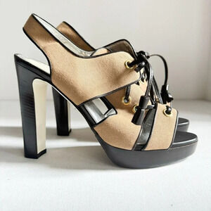 Ron White Canvas  Strappy Safari Style High Heel Sandals